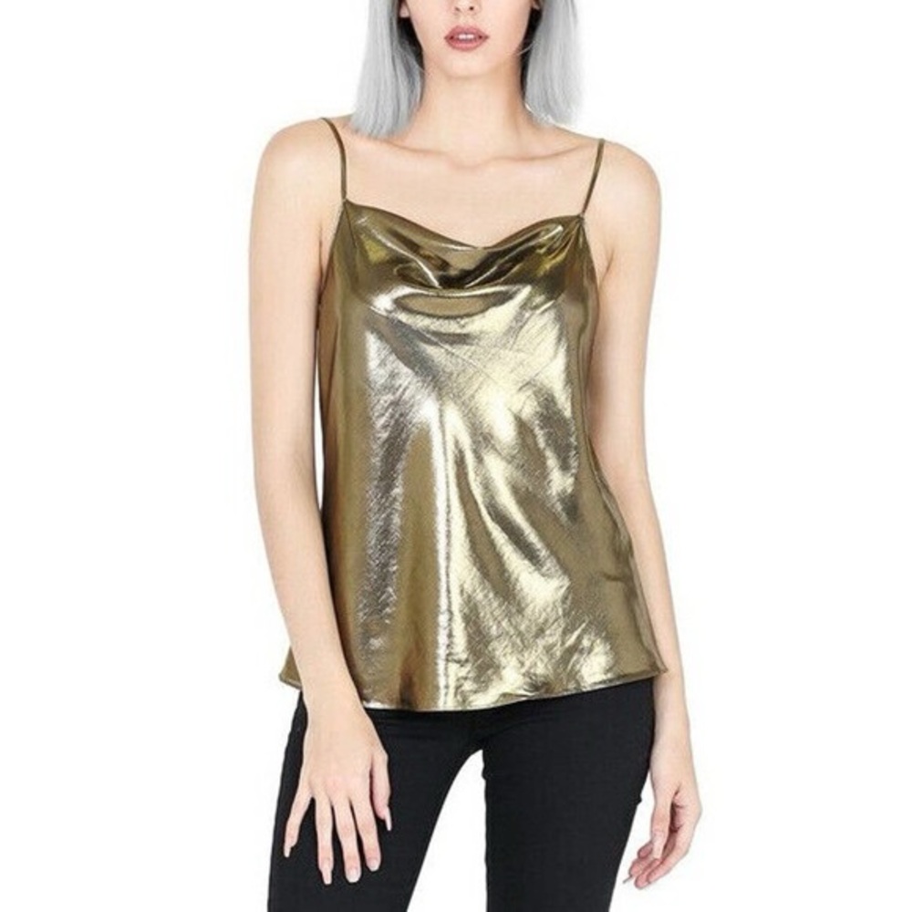 Misa Los Angeles Sadie Gold Metallic Blouse Size XS